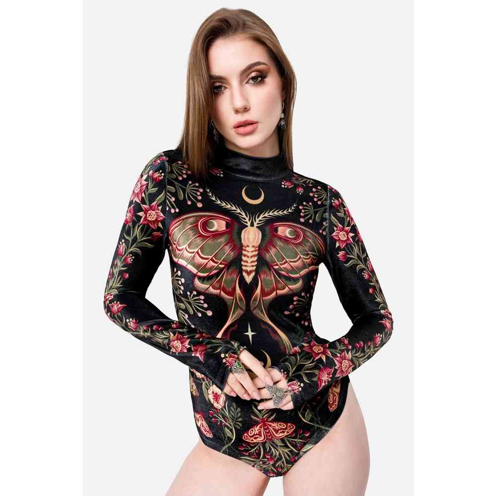 Restyle - Wilderwood Velvet Bodysuit - Zwart/Multicolours